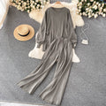 Hong kong style relaxed fit casual set - women's autumn design, slimming irregular top & wide leg pants two-piece outfit