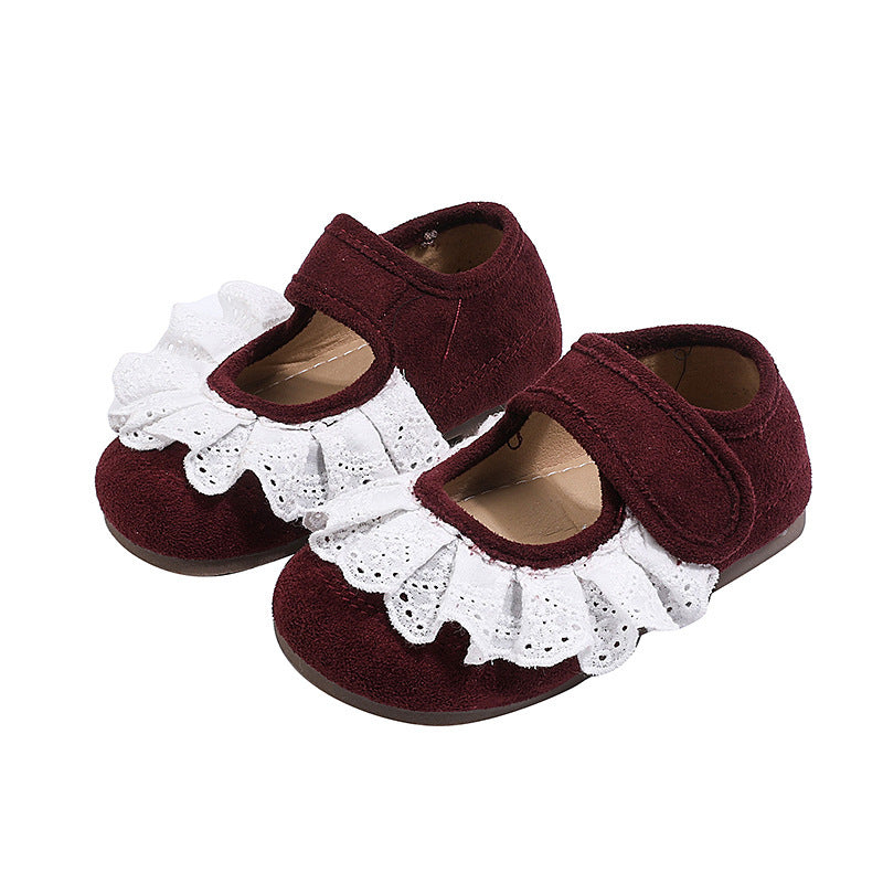 Ready-to-ship new children's leather shoes, korean style, girls' lace-trimmed princess shoes, elegant student patent leather soft-soled flats