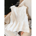 Women's new summer casual fashion vacation minimalist versatile embroidered round neck sleeveless top