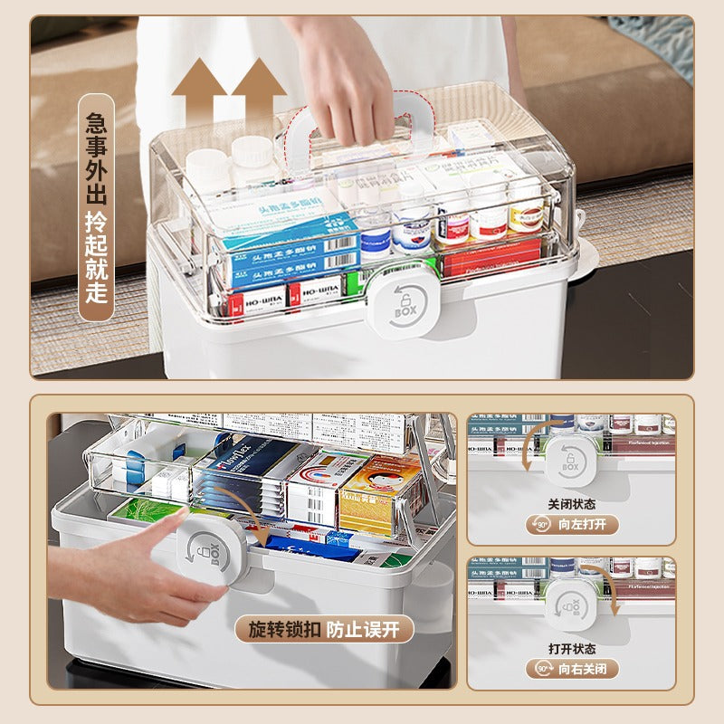 Golden Cat Family Large Medicine Box Household Medicine Storage Box Large Capacity Medicine Box Multi-layer Extra Large Classification Medicine Box