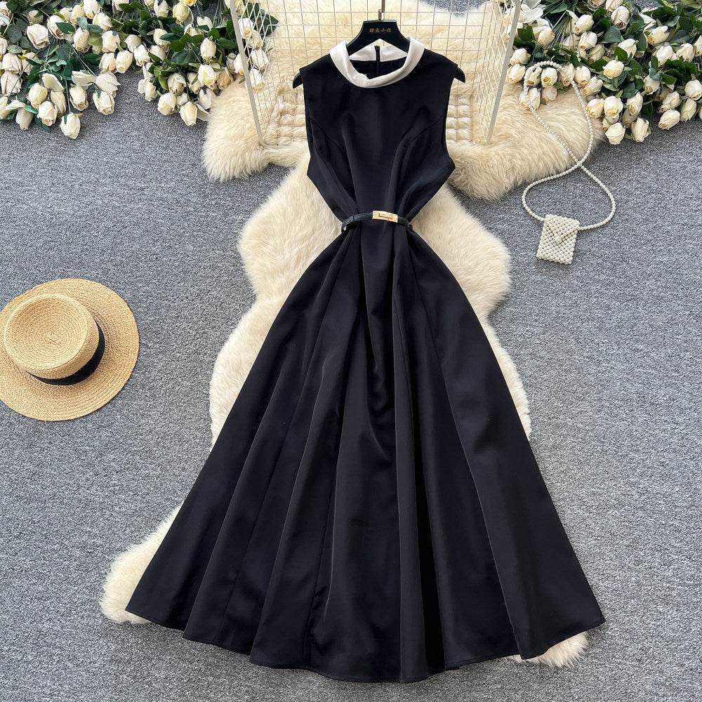 Hepburn style sleeveless dress female summerk-stylewhitehigh waist waist a-line skirt classyeleganceelegant skirt