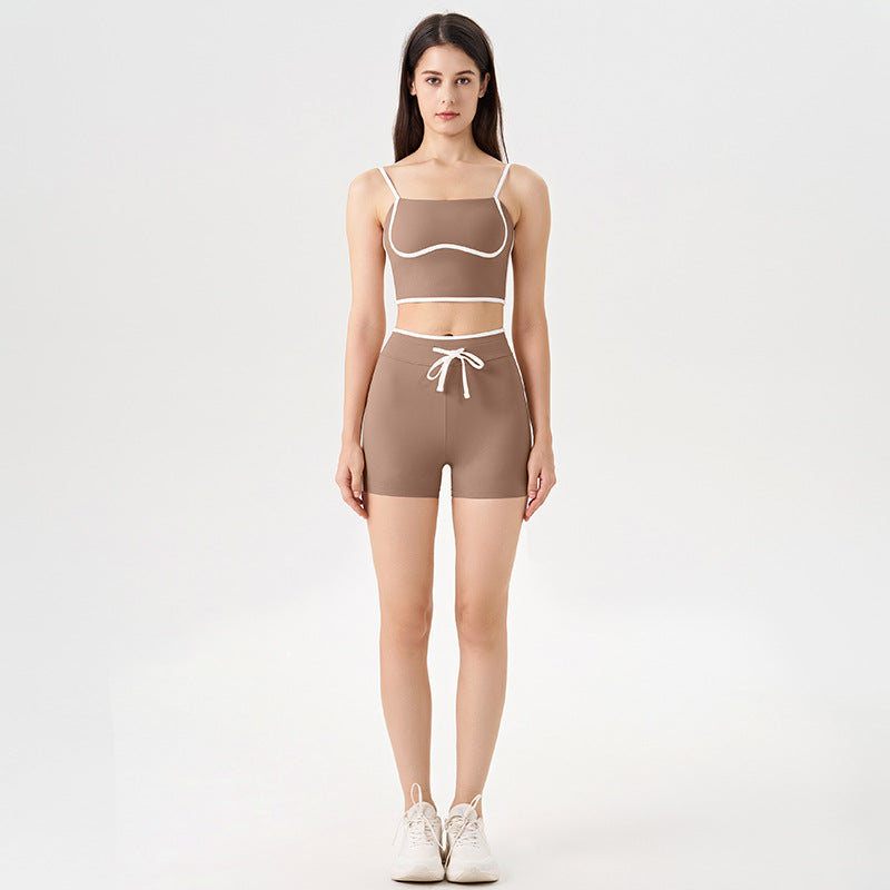 new arrivalcontrast color white striped running drawstring pants shorts three-quarter pants sports intimates bra yoga suit for women