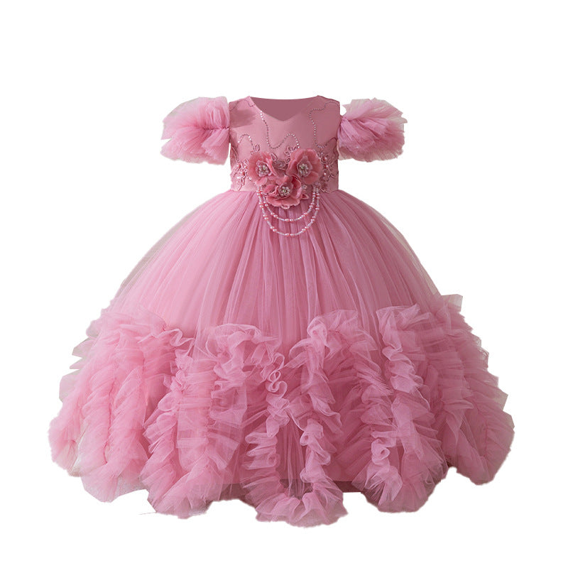 Ready-to-ship, hot-selling girls' formal dresses: high-end, elegant, and voluminous tulle skirts for older girls and toddlers. perfect for runway shows, high-end performances, and cross-border e-commerce