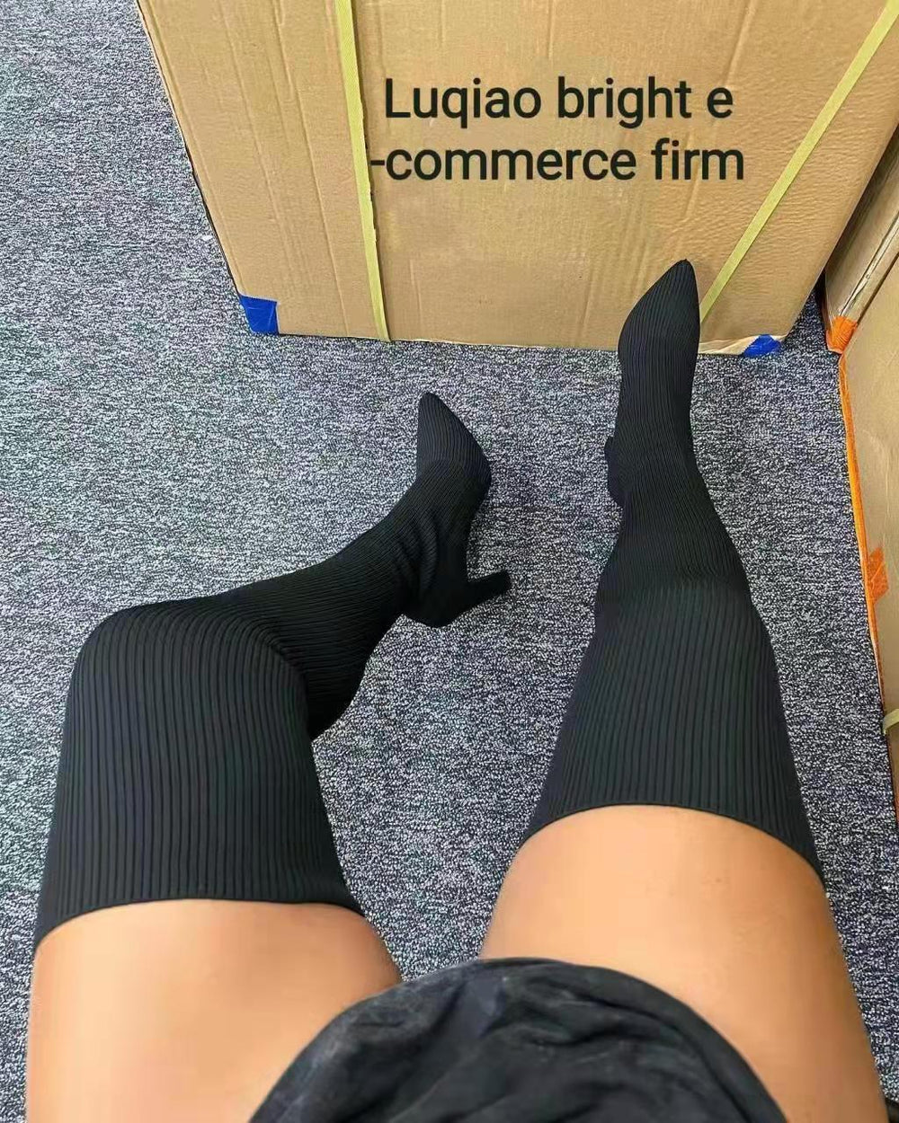 Sock boots women's  summer autumn new arrival elastic boots over the knee thick heel pointed toe slim boots knitting socks autumn winter