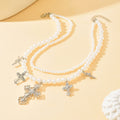 Double-layered imitation pearl necklace wholesale european and american cross-border accessible luxury high-end diamond-encrusted cross pendant clavicle chain