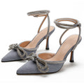 European and american high heels 2026 new bowknot women's shoes rhinestone pointed toe pumps strappy stiletto ultra high heels