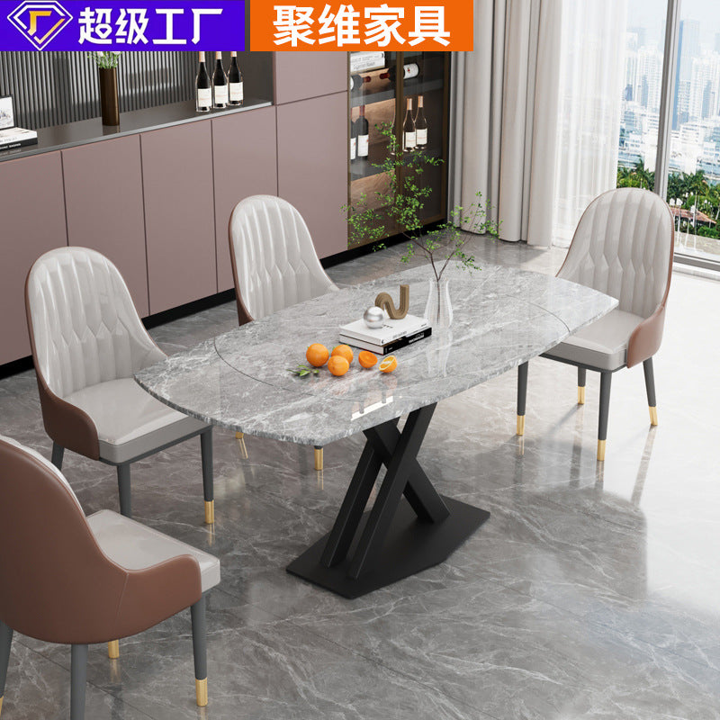 Customizable sintered stone dining table - italian style, perfect for small spaces, light luxury, high-end, minimalist modern design with cross-legged carbon steel frame