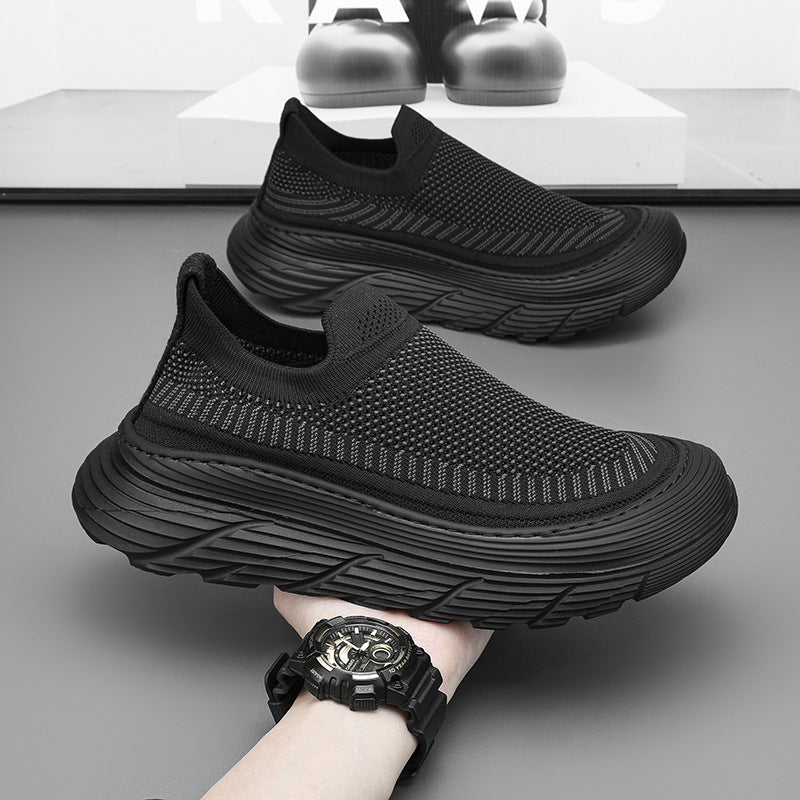 European 2026 new spring casual sneakers men's slip-on chunky platform flyknit breathable lightweight niche sneakers