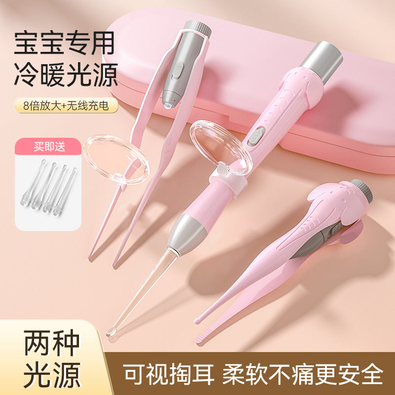 New arrival luminous ear scoop baby with light rechargeable ear scoop set kids adult tweezers ear picking earwax ear