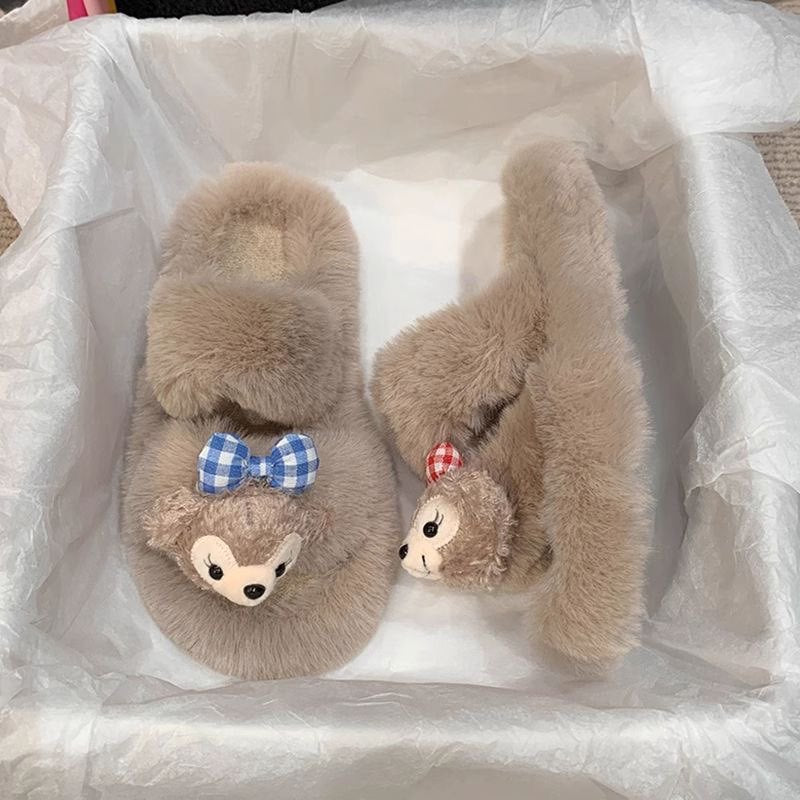 Popular internet celebrity fur slippers for women 2025fall and winternew arrivalk-stylecute shirley rose home cotton slippers for women outwear