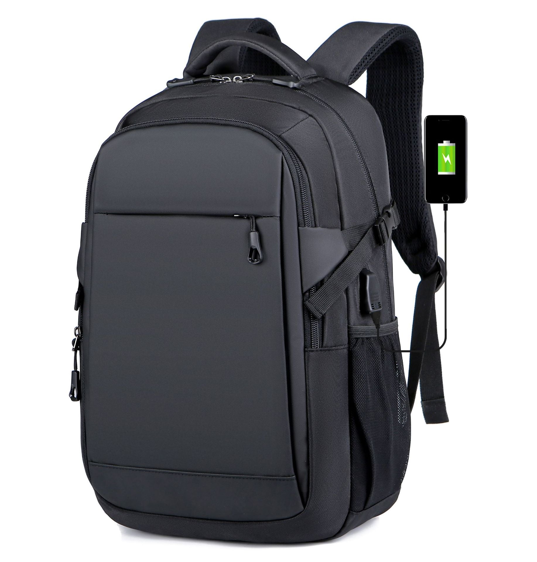 Spring new model, men's solid color Oxford cloth large-capacity bag, computer bag, business travel USB charging backpack.