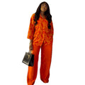 European and american women's clothing  autumn new sweet and fresh printed turn-down collar three-quarter sleeve blouse and high-waisted straight-leg pants two-piece set
