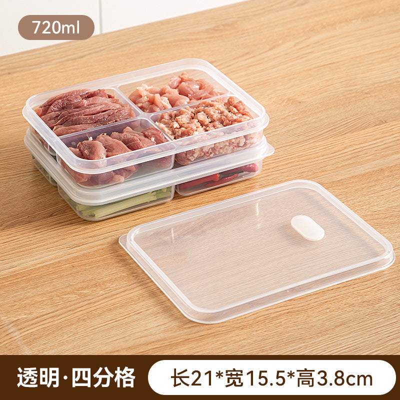 Sealed grid kitchen food storage box transparent food grade vegetable frozen meat sub-packaging refrigerator fresh storage box