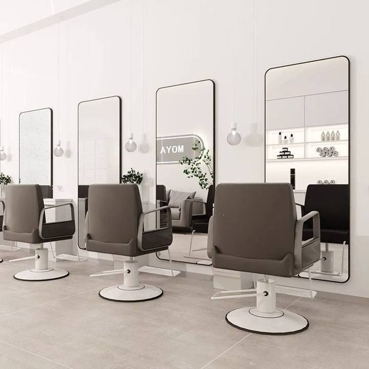 Influencer-approved hair salon mirror - barber shop styling mirror - minimalist, drill-free wall mount - professional salon mirror