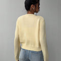 fashion light yellow short knittingcardigan round neck buttoned looselong sleeves soft waxy knittingoutwear