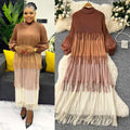 Miura european and american fashion dress women's  spring high-end lantern sleeve loose slimming color block tassel maxi dress
