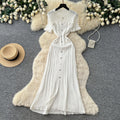 European and american style minimalist elegant knitted dress - women's summer single-breasted hollow-out slimming design - chic long dress