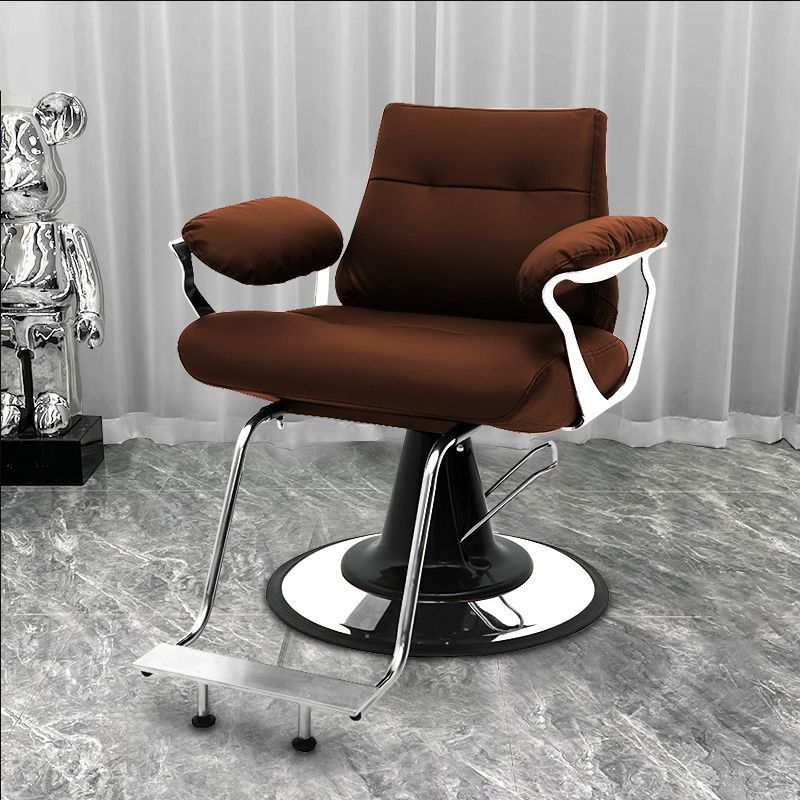 Influencer-approved barber chair - stainless steel, high-end salon chair for perming, dyeing, and cutting. features adjustable height, swivel function, and thickened padding. perfect for professional hair salons