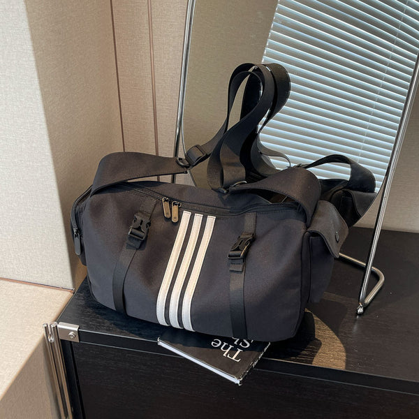 Nylon dumpling bag large capacity three bars striped shoulder bag sports fitness yoga bag short trip bag wholesale