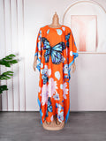 African batwing sleeve robe -  &  women's clothing - loose fit plus size printed chiffon dress