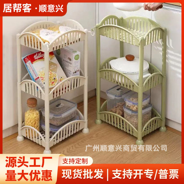 Three-layer bathroom rack triangular rectangular kitchen hollow storage rack floor cosmetic storage rack finishing