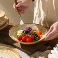 Retro stoneware ceramic tableware restaurant hotel stylish thread western food steak plate for home high-looking deep plate soup plate