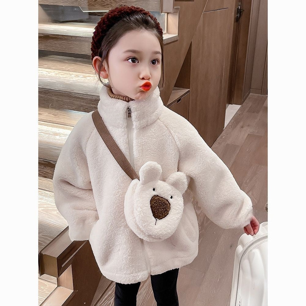 Kidsfleece-linedoutwearnew arrivalbabyfall and winterthickenedcashmere boys and girls styleheattech winter tops