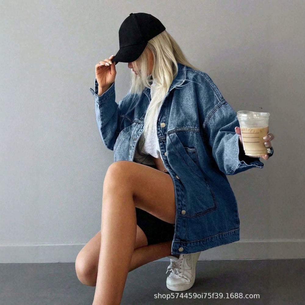 Amazon tiktok pinduoduo export cross-border fashion women's large silhouette lightweight denim jacket outwear