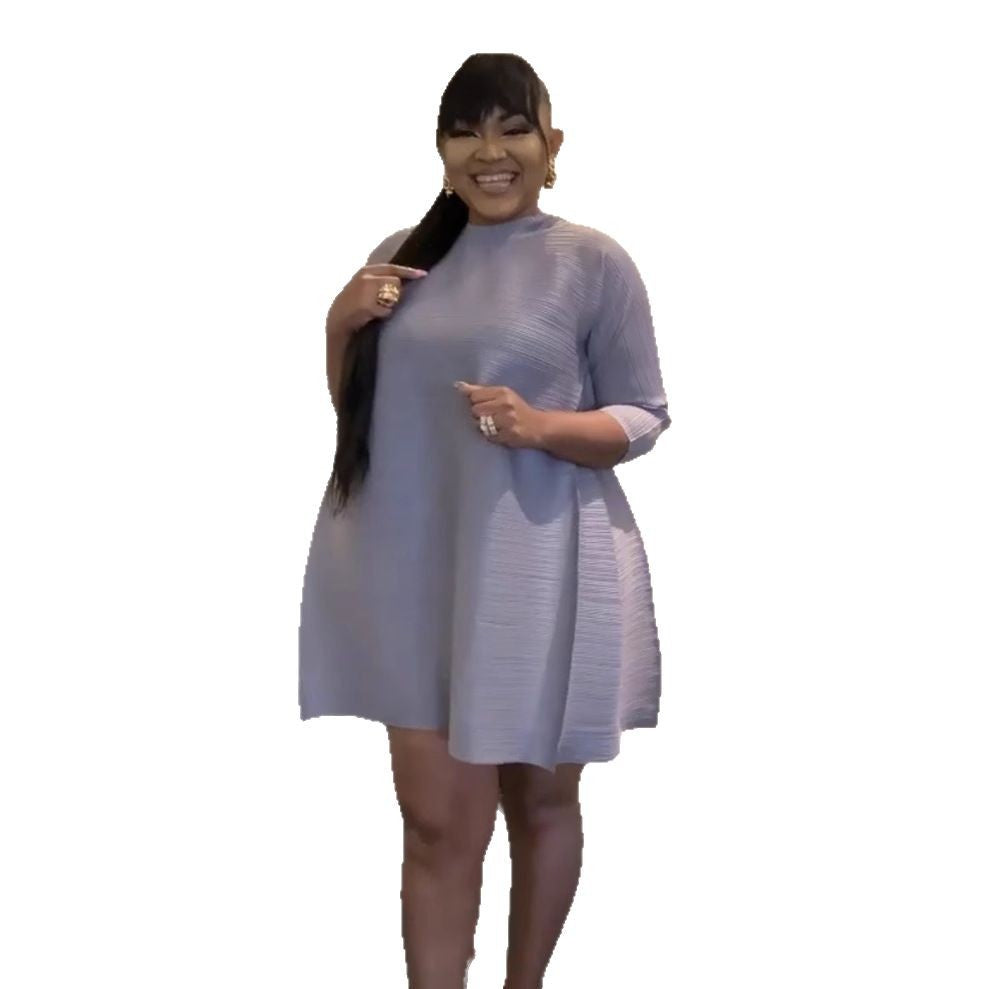 2020 autumn european and american women's clothing cross-border supply: new fashion turtleneck five-sleeve solid color dress, african trend
