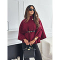 fashion women's winter elegant solid color waist-cinching tie-up wool blend cape coat