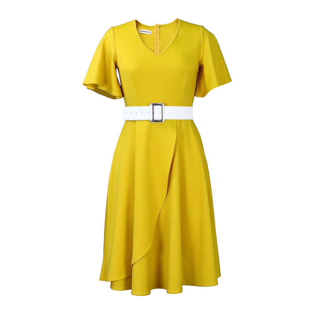 C8624  plus size women's summer fashion elegant v-neck flared sleeve a-line dress - african export style