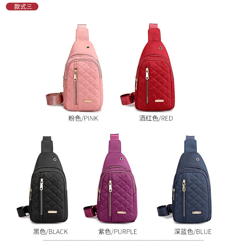 2023 new diagonal span women's breast bag fashion embroidered thread rhombus shoulder messenger bag street nylon simple chest bag