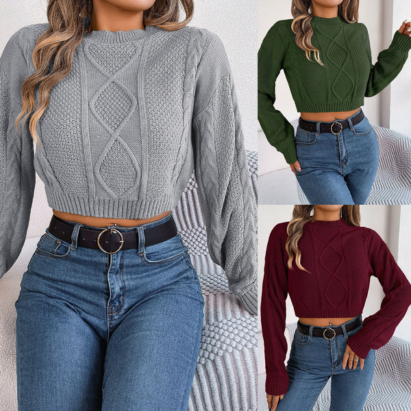 Real shot 2025 autumn and winter casual solid color twist long-sleeved pullover navel sweater, independent station  European and American women's clothing