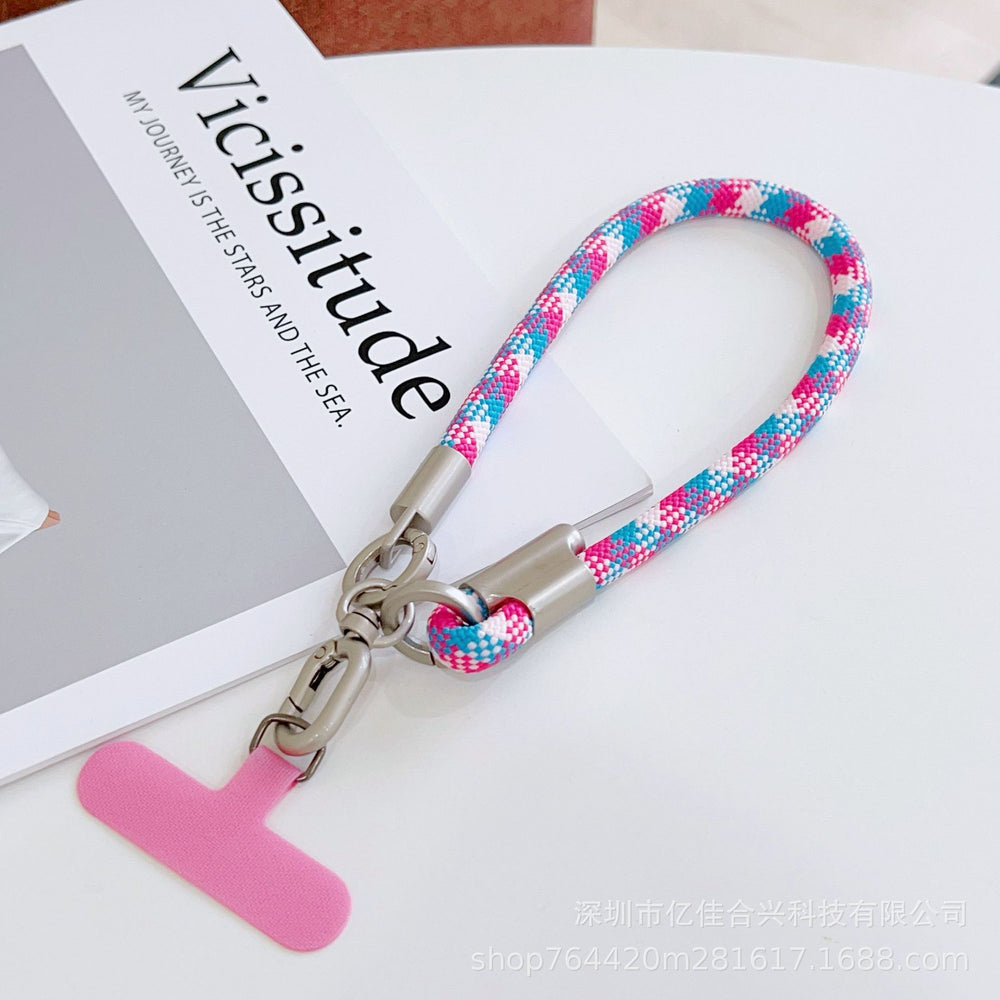 Adjustable polyester wrist lanyard - durable anti-loss phone strap with short chain, sturdy double buckle, and clip for outdoor use