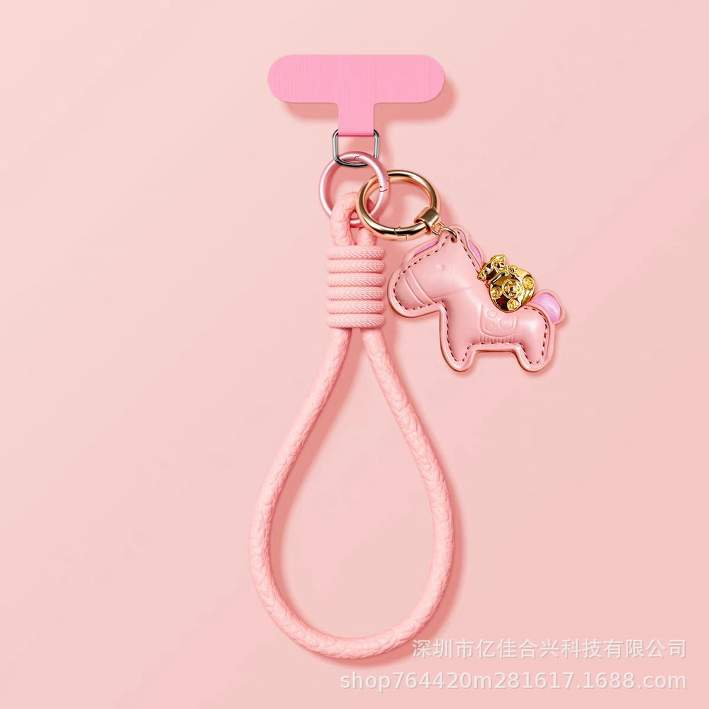 New year's edition pony leather phone lanyard - "get rich quick" wrist strap, bag charm, keychain, anti-lost short lanyard