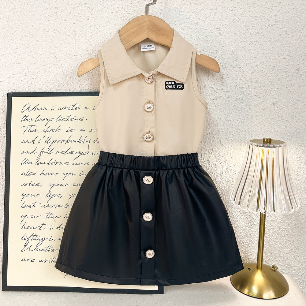 Baby clothing kids set children outfit apricot sleeveless tops+black