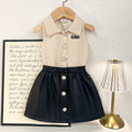 Baby clothing kids set children outfit apricot sleeveless tops+black