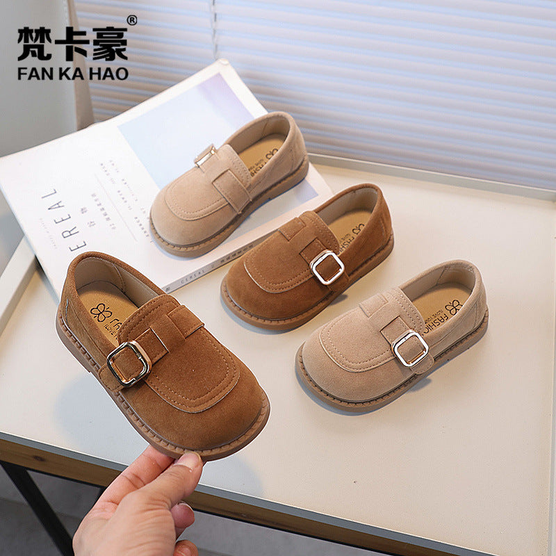 Vancahao single-sided velvet birkenstock shoes  spring & fall new arrivalkidsfashion leather shoes soft bottom bean shoes student flats