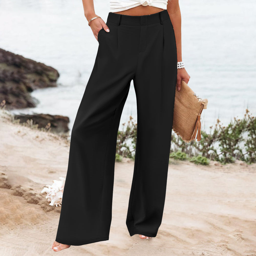 new women's summer fashion loose solid color high waist casual straight leg trousers for cross-border