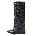 Chunky super high heel british style versatile fashion boots for women, new autumn/winter 2025 collection, plus size available, pointed toe, metallic, european and american style