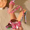 European and american style floral print high heel sandals - women's stiletto open toe thong sandals - beach vacation fashion footwear