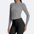 Jinke cross-border yoga outwearshortlong sleeves waist tight tops zipper stand collar sports fitness women
