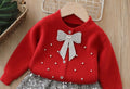 Girls' knitted sweater two-piece set: sequin bow cardigan and skirt outfit for little girls
