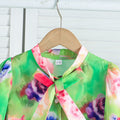 new girls' chiffon printed set: long-sleeve blouse + pleated skirt two-piece outfit
