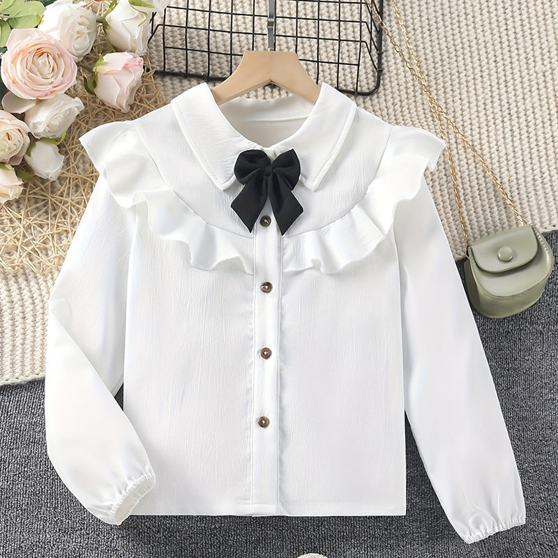 Girlshirtspringexportnew arrival dressbowsshirtwestern stylekids suit white shirt bottom