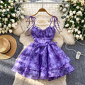 Birthday dress for women, french sweet, palace style, waist slimming look, elegant suspender mesh printing puffy dress
