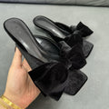 Z's new women's shoes black xishi velvet bows square toe open toe low heel shoes stiletto outwear sandals