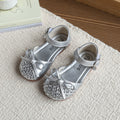 Girls' fashion woven open-toe sandals,  new summer collection, baby bow princess shoes, hollow-out flats