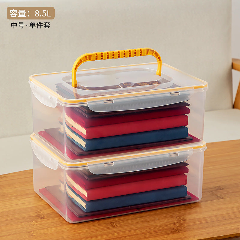 Desktop file box, file box with lid, dust-proof portable certificate storage box, plastic a4 paper printing paper finishing box.
