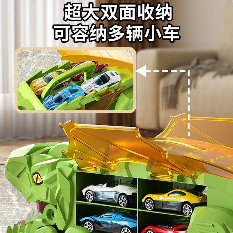 New dinosaur swallowing car attack Tyrannosaurus rex swallowing deformation toy puzzle children can store inertia scooter